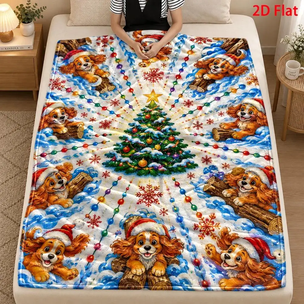 1pc 2D Flat DIY Coloring Throw Blanket, Christmas Tree Snowflake Line Art, Watercolor Corgi with Red Gold Wreath Decor Blanket