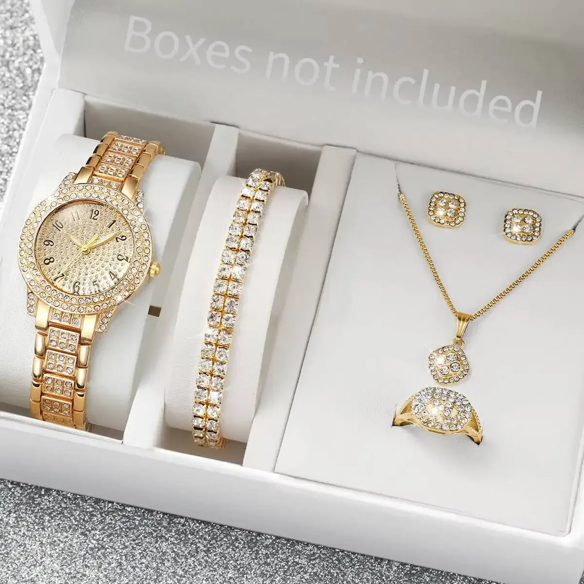 

6PCS/Set Luxury Full Diamond Women Watches Fashion Ladies Quartz Wristwatch Jewelry Set Reloj Mujer（Without Box）