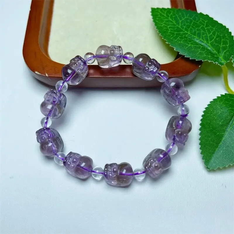 

Natural Amethyst Pixiu Bracelet Women Fashion Reiki Round Stone Strand Bangles Summer Jewelry Gift 1PCS