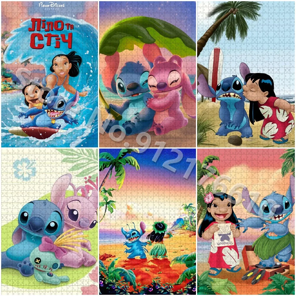 

300/500 Pcs Jigsaw Puzzle Lilo & Stitch Disney Movie Cartoon Paper Puzzle for Adults Kids Educational Family Game Toys Gifts