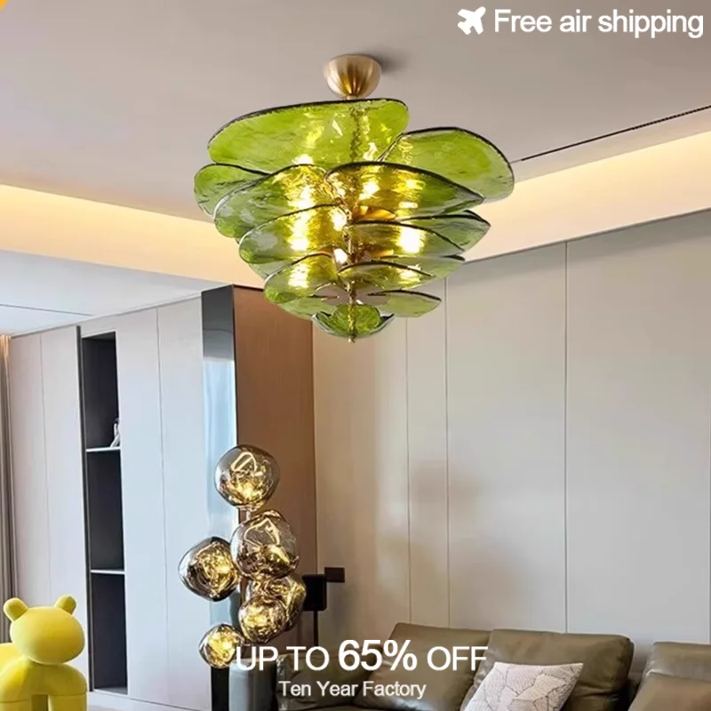 Lotus Leaf Design Modern Art Deco Crystal Glass LED Chandelier for Bedroom Living Room Dining Room Ceiling Lamp