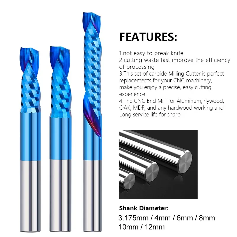 Compression End Mill Single Flute Up Down Cut Milling Cutter 3.175/4/6/8/10/12mm Shank CNC Router Bits Carbide Cutting Tools