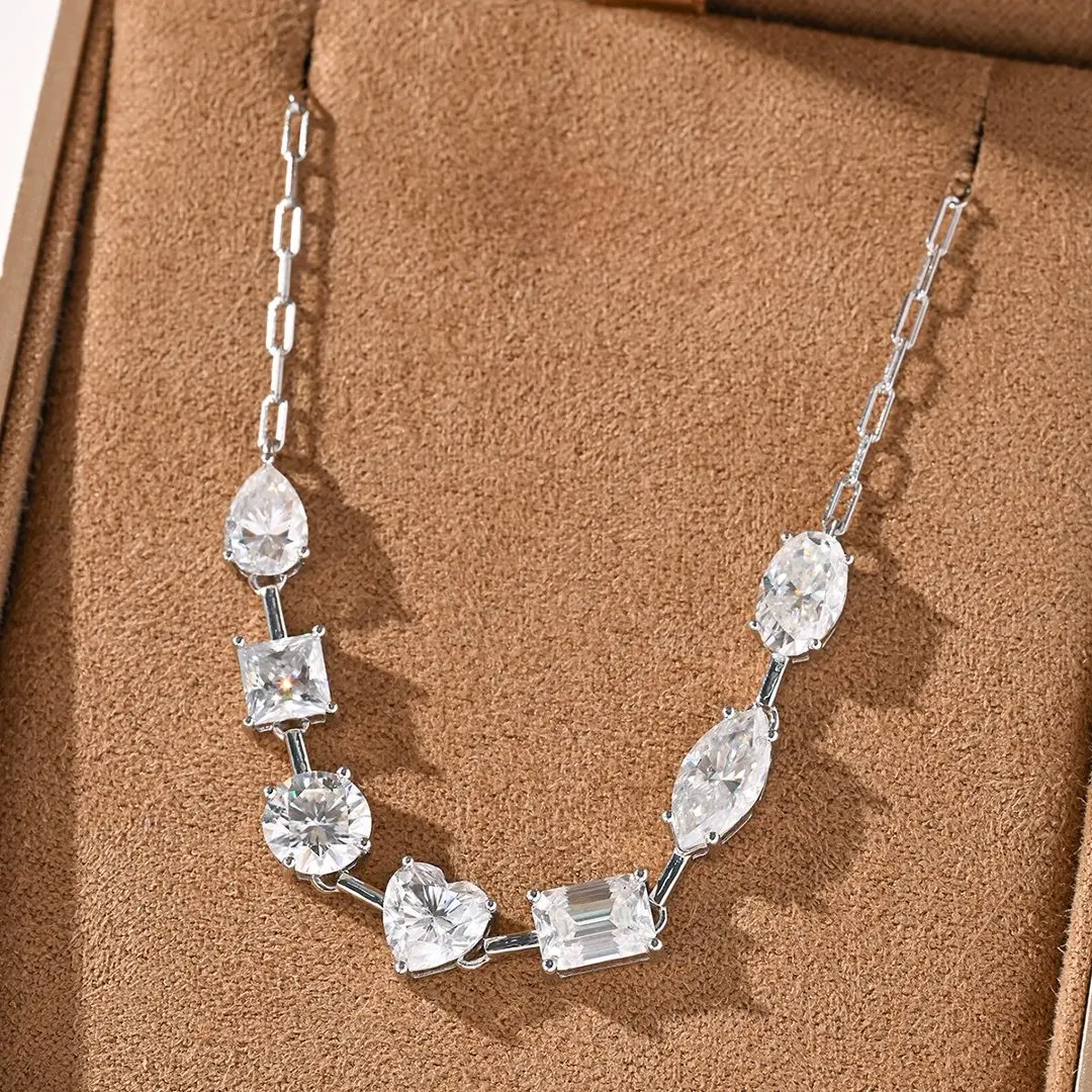 S925 Silver Plated 18K Platinum Polymorid Moissanite Diamond Smile Necklace 6.8ct Free Shipping