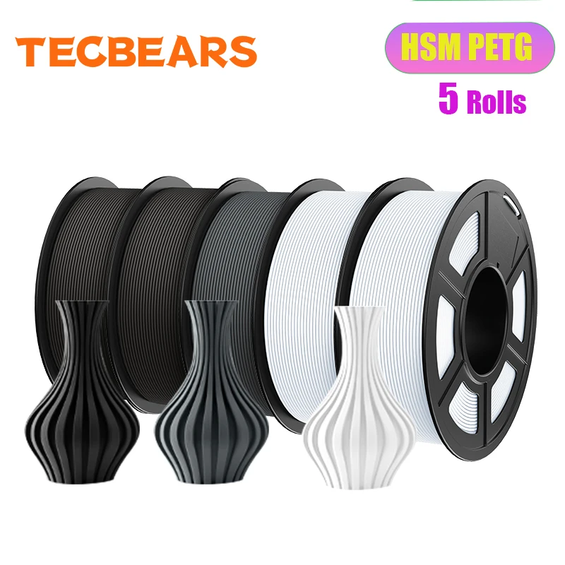 Filament 3D TECBEARS 1.75MM PETG/HSMPETG 5KG 600mm/s Zestaw Wielokolorowy 100% Bez Pęcherzyków, Równo…
