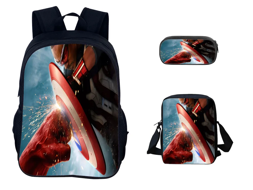 NEW Marvel Daily Schoolbag Set Includes-Backpack,Side Bag and Pen Case,Captain America Casual Book Bag for Child