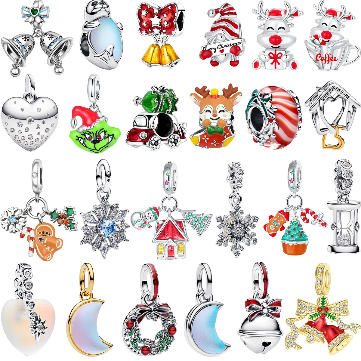 Nuevos Dijes Originales de Plata de Ley 925 para Navidad: Copo de Nieve, Muñeco de Nieve, Luna. Abalorios y Colgantes para Pulseras, Collares, Joyería DIY, Regalo.