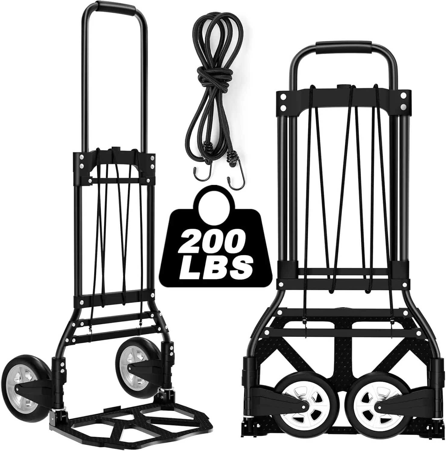 

J Folding Hand Truck and Dolly, 200 LB Capacity Upgraded Aluminum Dolly Cart, Extended Handle Portable Dolly
