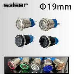 19mm Waterproof LED Light Anodize Black Momentary Latching Car Engine PC Power 3-380V DIY Metal Push Button Switch