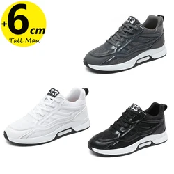 Men Chunky Sneakers Lift  Height Increase Insole 6cm Elevator Mesh Sports  White Plus Size 37-46