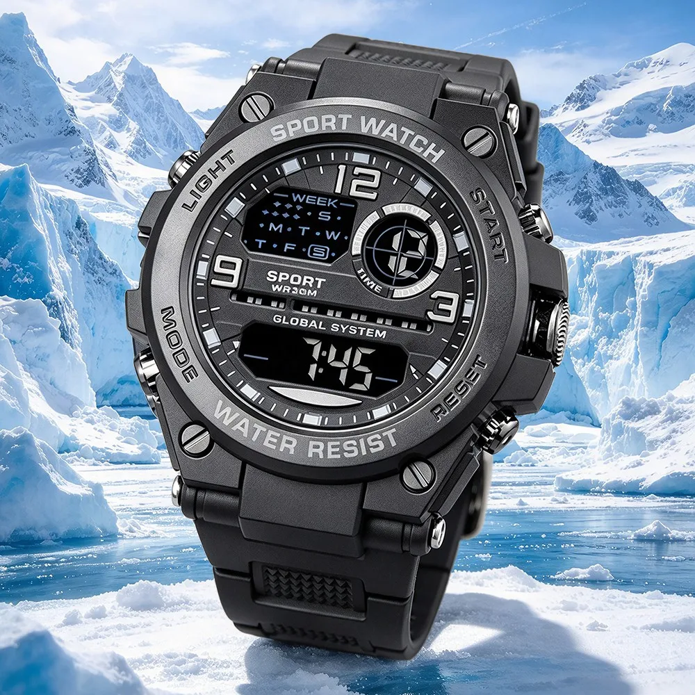 Multifunction Men's Wathes Outdoor Sports Electronic Wristwatch Waterproof Luminous Alarm-clock LED Digital Watch for Man Teens