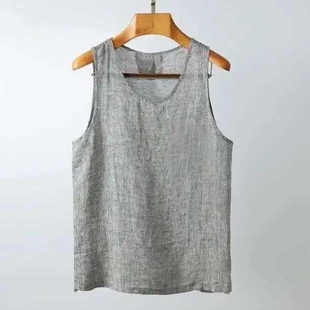 

Japanese Sle Linen Vest Men Summer Breathable Thin Svel Loose Beachwear Large Size Casual Linen Cloth Trendy