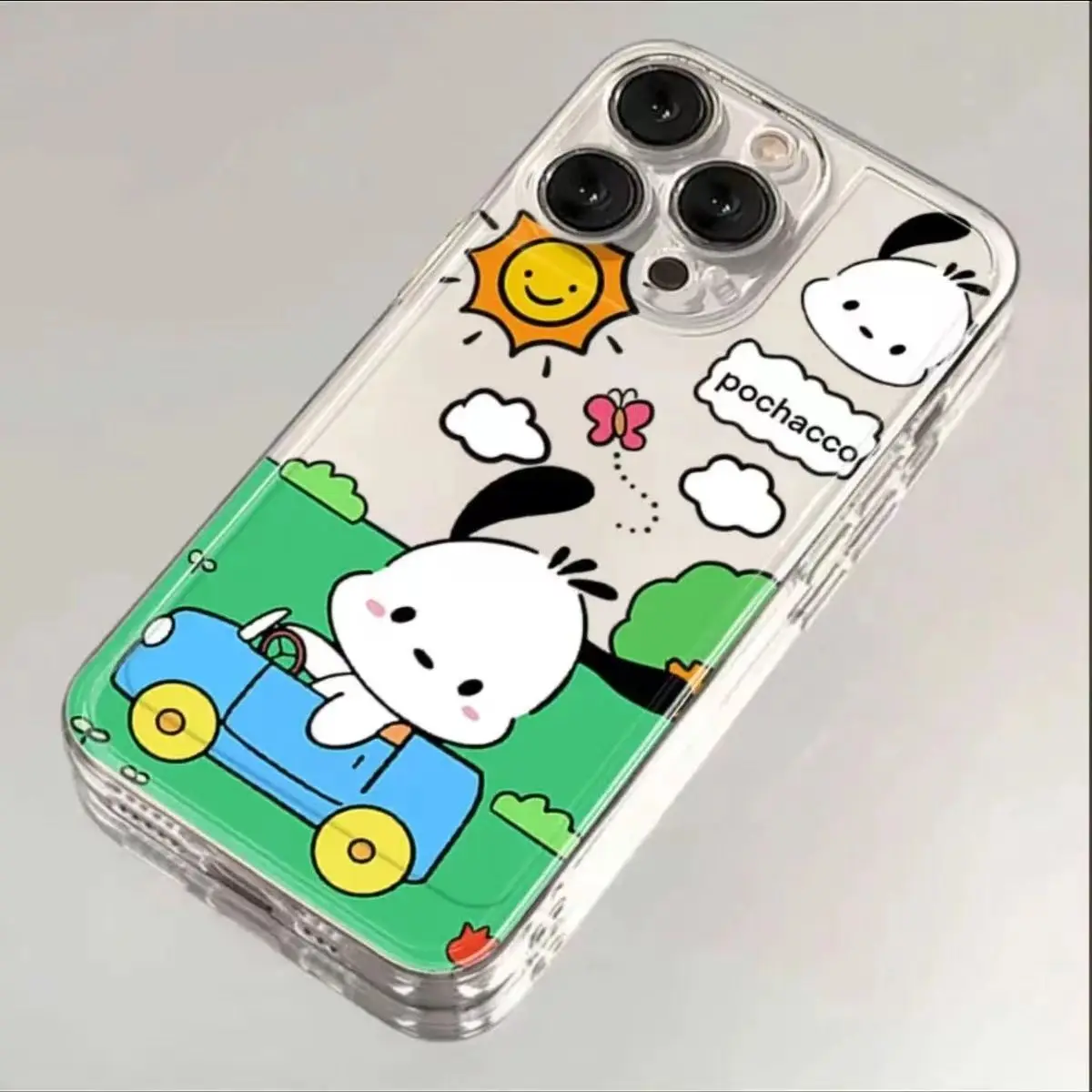 Bonita funda de teléfono transparente Hello Kittys Pochacco para iPhone 16, 15, 14, 13, 12, 11, Mini Pro Max, X, XR, XSMax, 6S, 6, 7, 8 Plus, SE20