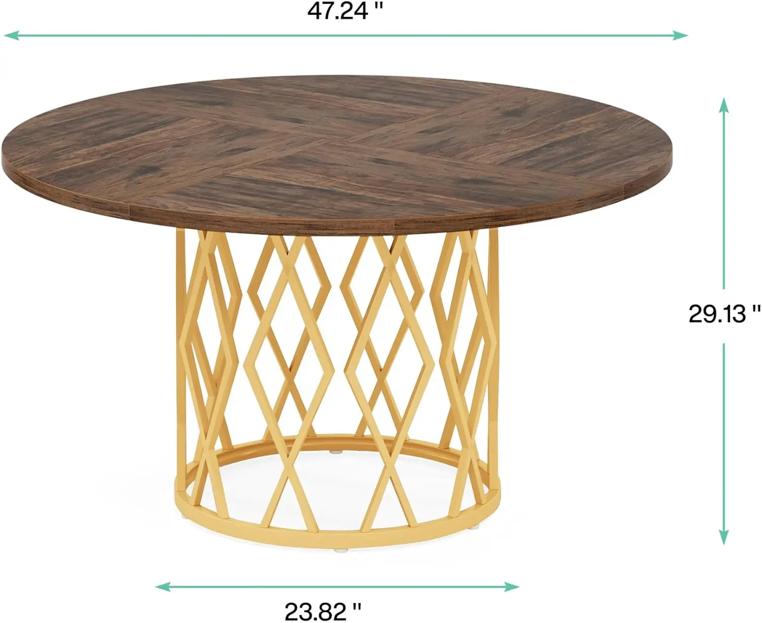 47-Inch Round Dining Table for 4-6 People, Farmhouse Circle Round Kitchen Dinner Table with Metal Base for Kitchen, Dining Room