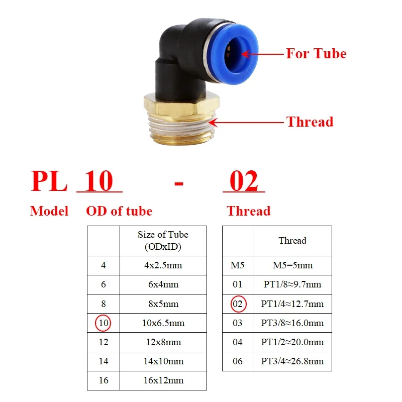 10PCS PL Threaded Elbow Pneumatic 4 8 10mm Pipe Hose Connector Quick Release Fitting 1/4 1/2 Pneumatic One-touch Fittings