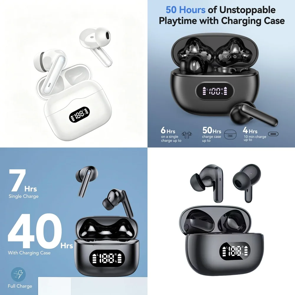 Fones de Ouvido Sem Fio TWS 2026 BT 5.4, Fones de Ouvido Intra-auriculares com Display LED de Energia, Controle por Toque, Headset Esportivo para Todos os Telefones