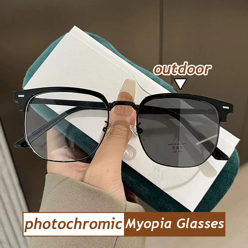 

Outdoor Color Changing Near Sight Glasses Diopter 0 To -6.0 Finished Half Frame Photochromic Myopia Glasses Luxury Sunglasses