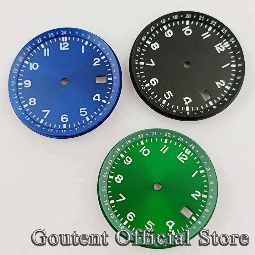 Goutent 33.5mm Sterile Green Luminous Watch Dial Black Blue Green Dial Fit NH35 NH36 Automatic Movement Watch Accessories