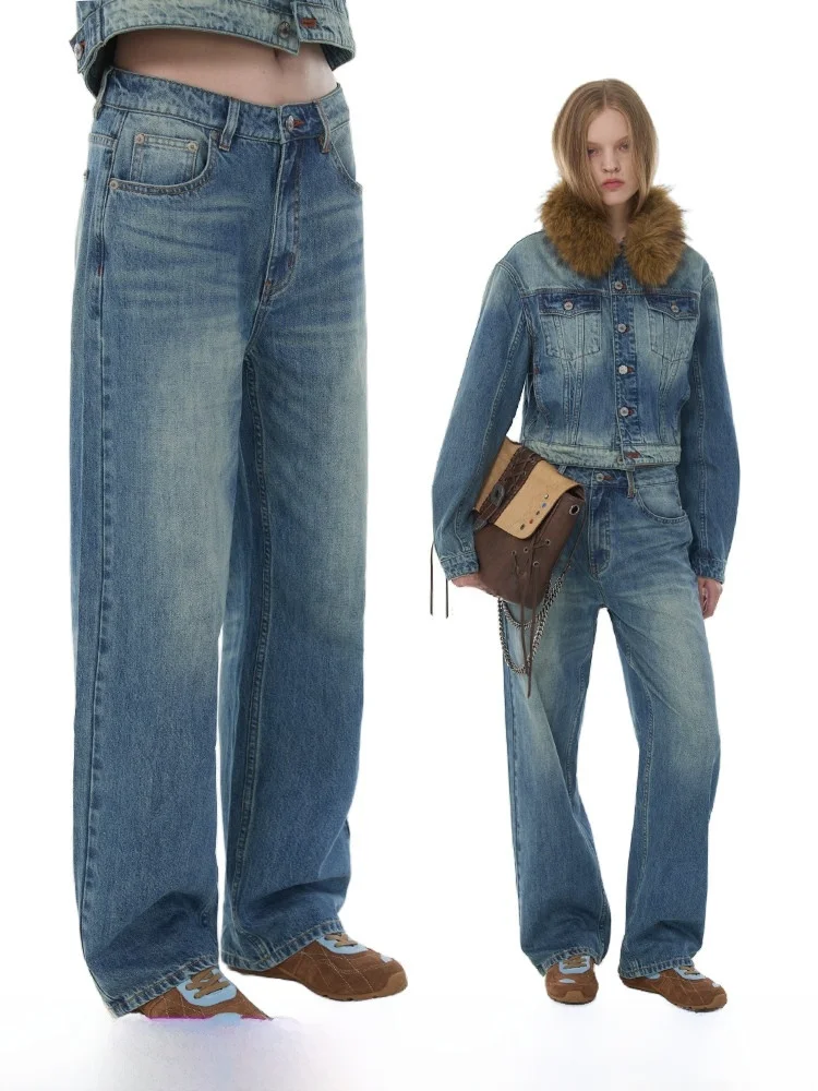 

DNT американские ретро классические повседневные джинсы с цветной строчкой, прямые джинсовые джинсы, женские осенние новые джинсы с талией