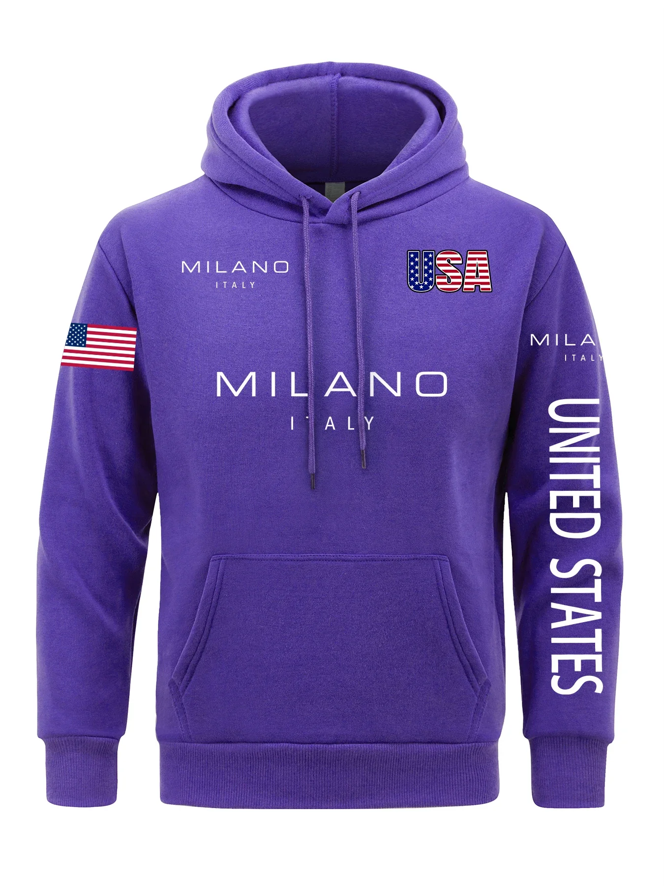 Sweat à capuche Milano Letter pour homme, motif drapeau américain, doublure en fourrure, polaire, vêtement décontracté pour homme