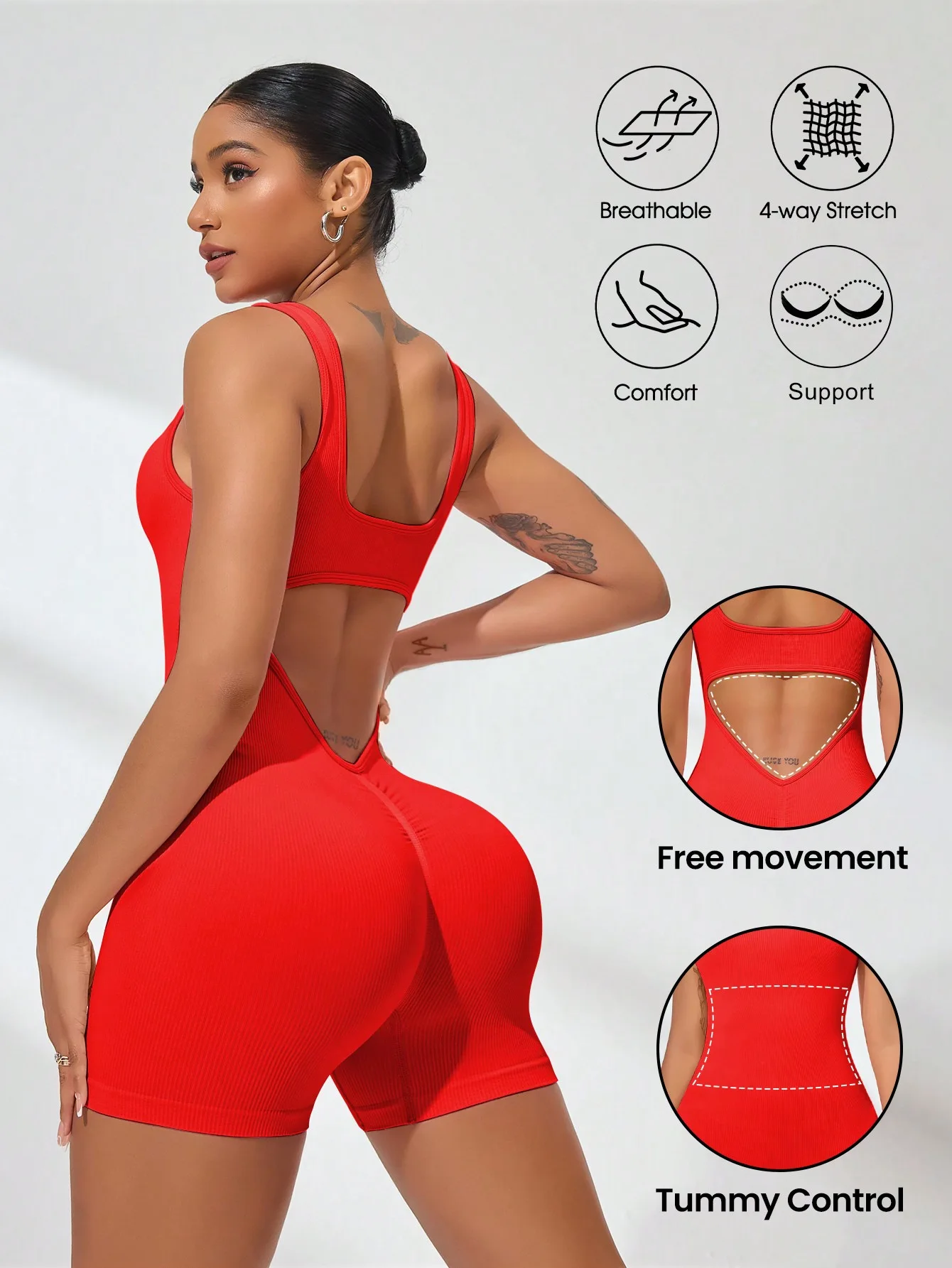 Sexy With V-shaped Exposed Waist Women's Summer Jumpsuits Fitness Daily Wear Casual Yoga Workout Jumpsuits