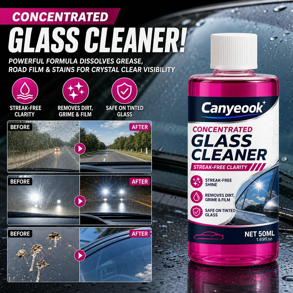 Canyeook Concentrated Glass Cleaner 50ml Removes Bug Residue Tree Sap Bird Droppings Oil Film Anti-Freeze