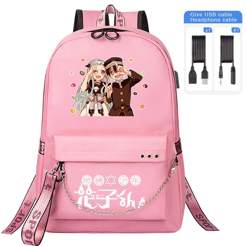 Hanako-kun-Mochila escolar para niño y niña, morral con carga USB para ordenador portátil y libros, novedad