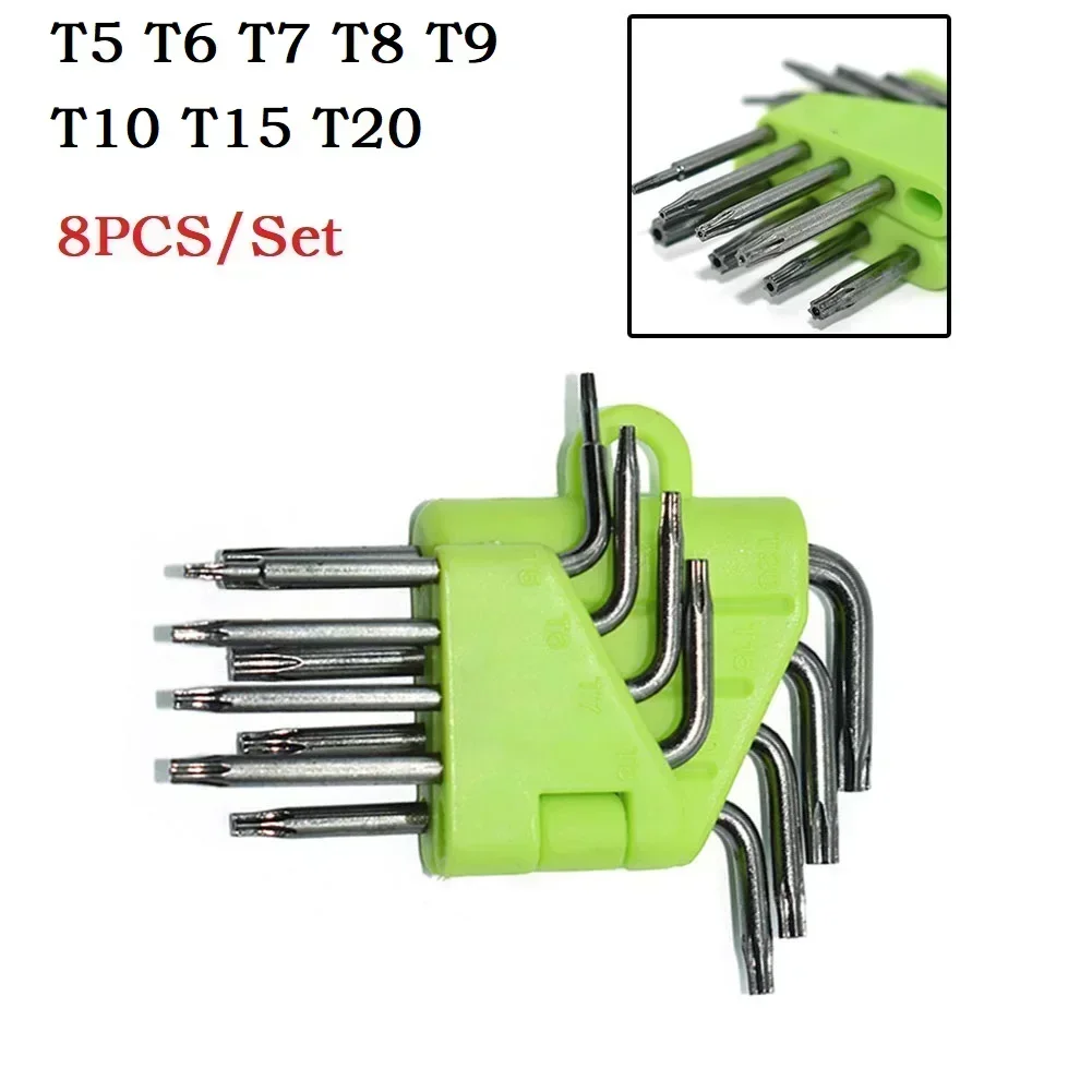 Kompakter und vielseitiger 8-teiliger Sechskant-Torx-Schraubenschlüssel-Satz, L-Typ-Schraubendreher, Sechskantschlüssel, T5, T7, T8, T15, T20,