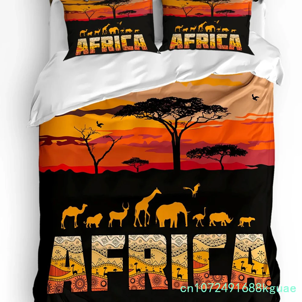 Africa Silhouette Elephant Giraffe Duvet Cover 3pcs Bedding Set Home Textile Quilt Cover Pillowcases Room Bedding Set No Sheet