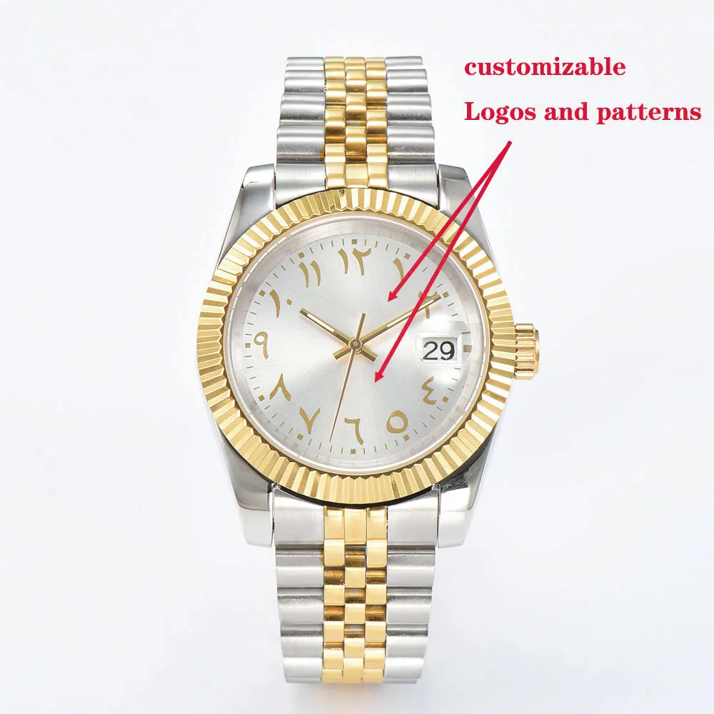 36 มม./39 มม.หรูหราที่กําหนดเองนาฬิกาผู้ชาย NH35 การเคลื่อนไหวอาหรับ dial NH35 นาฬิกา Sapphire Glass สายสแตนเลสนาฬิกาผู้ชาย