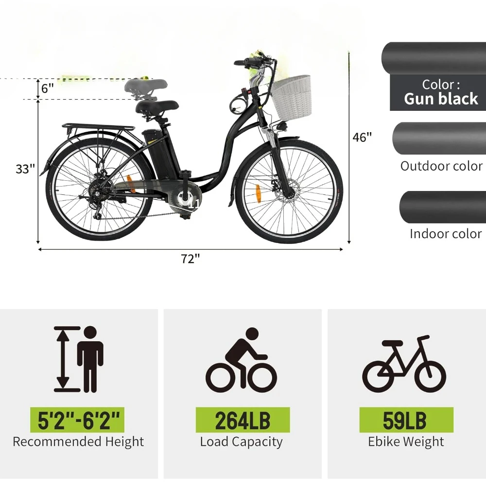 Electric Bike for Adults, 350W (Peak 500W) Ebike w/36V 12.5AH Removable Battery 6-Speed Dual Shock Absorber, Electric Bicycle