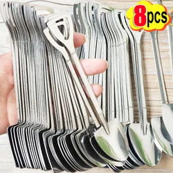 1/8pcs Shovel Spoons Creative Coffee Stirring Spoon Stainless Steel Ice Cream Dessert Watermelon Scoops Kitchen Tableware Set