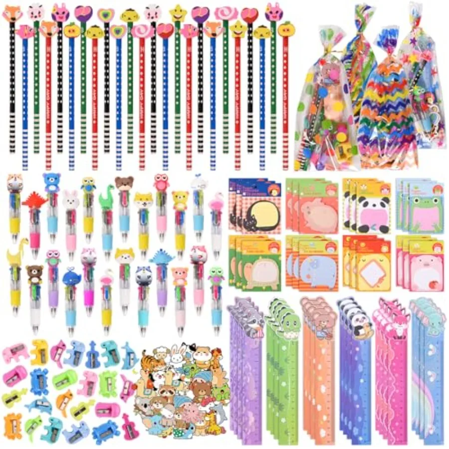 

24 Pack Cute Cartoon Animal Stationery Set, Birthday Gifts for Boys Girls School Goodie Bags School Classroom Games Rewards.