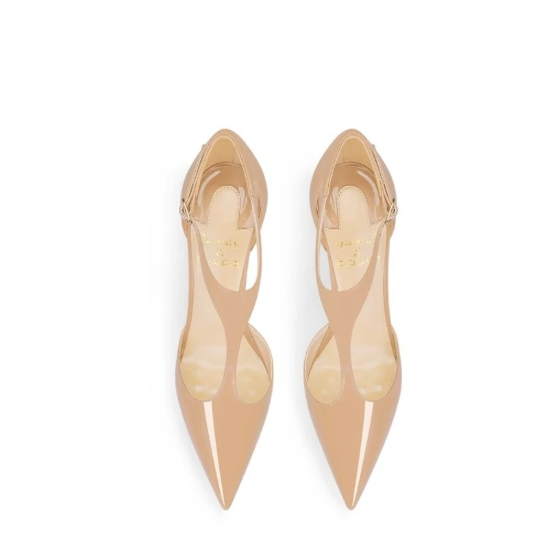 2025 New Summer Style Exquisite Fine Heels Naked Lacquered Leather High Heels for Women with Pointed Ends and Dress