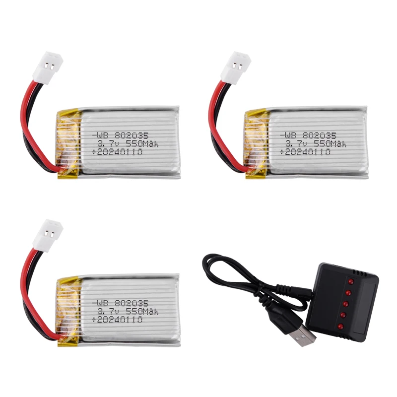 3.7V 550mAh Lipo Battery For X4 H107 H31 KY101 E33C E33 U816A V252 H6C RC Drone Spare Parts 3.7v 802035 Battery Charger Set