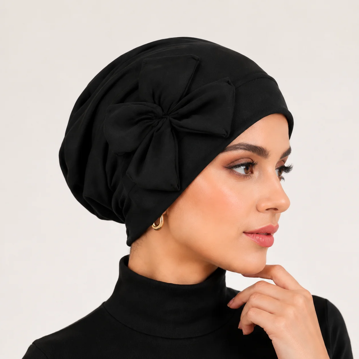 Solid Color Bow Turban Hat Soft Breathable Stretch Head Wrap Cap Muslim Women Daily Fashion Hijab Headwear Daily Wear Head Wrap