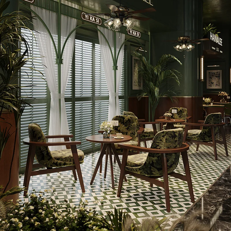 Retro Western Restaurant Dining Table and Chair Combination Cafe Leisure Tea Table Table and Chair Solid Wood Sofa Chair