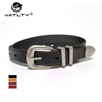 VATLTY 2.3cm Leather Belt for Women Zinc Alloy Silver Buckle Natural Cowhide Casual Belt Genuine Leather Thin Belt Female