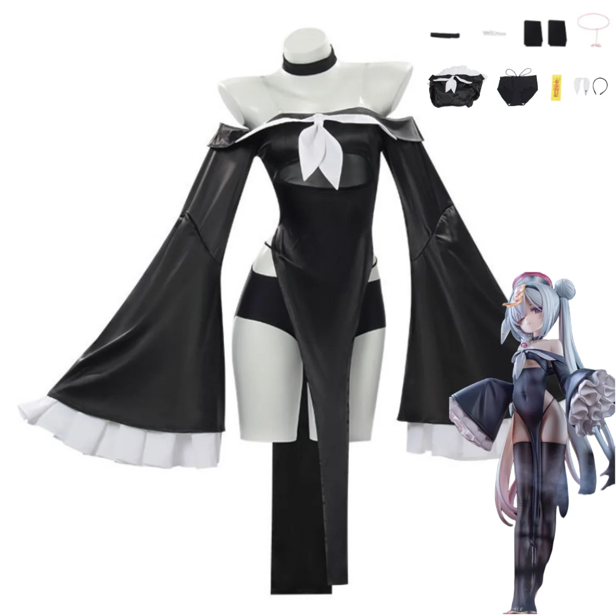 

A.R.O.N.A Little Zombie Black Dress Shorts Woman Sexy Halloween Suit Game Blue Archive The Animation Plana Cosplay Costume