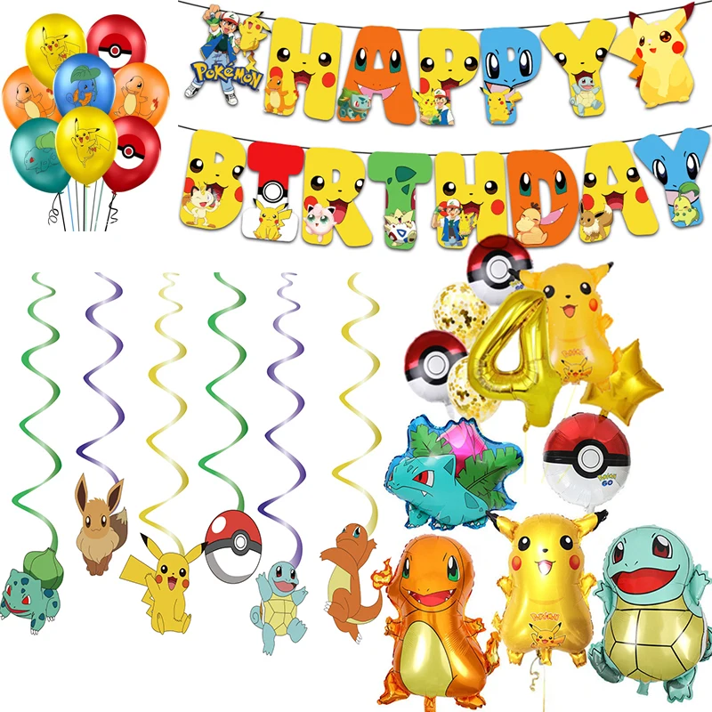 Pokemon Birthday Decorations Pikachu Party Balloons Tableware Plate Napkin Banner Backdrop Decor For Boys Kids Party Supplies