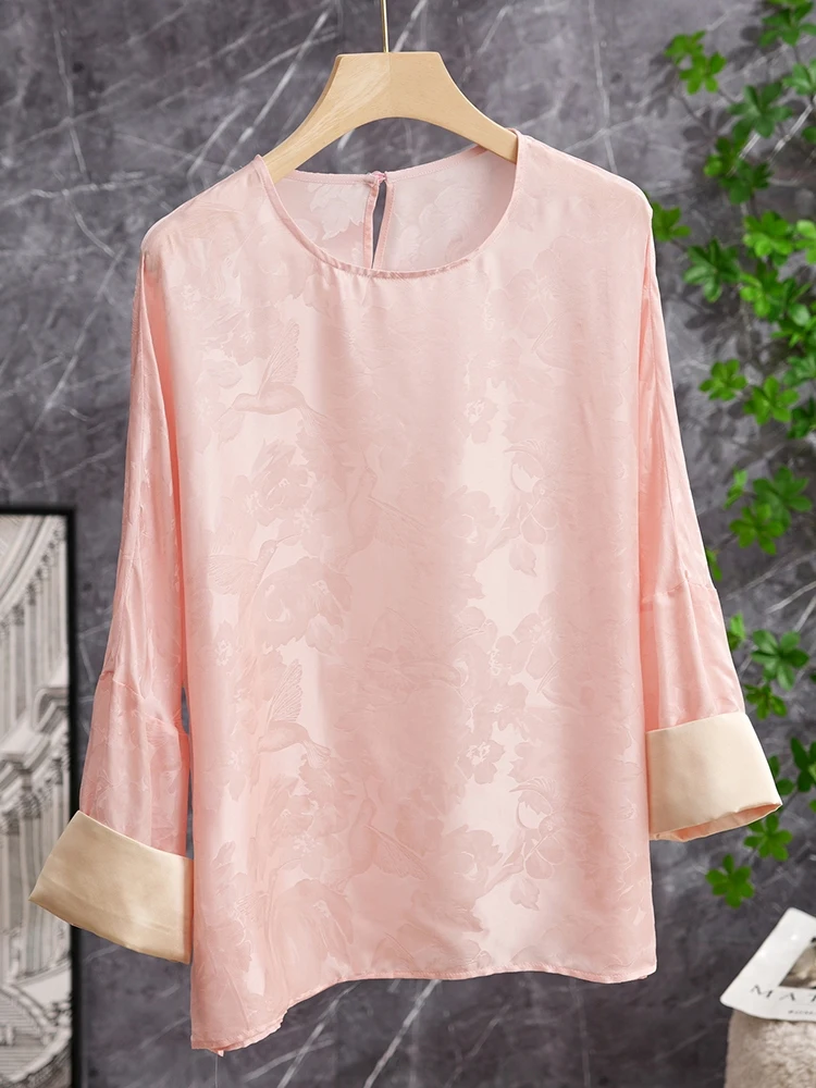 

Ele Pink Silk irt Chinese Embroidery Asymmetrical Hemline Improved Chazhen Sle Rooster Climbing Plum Blossom