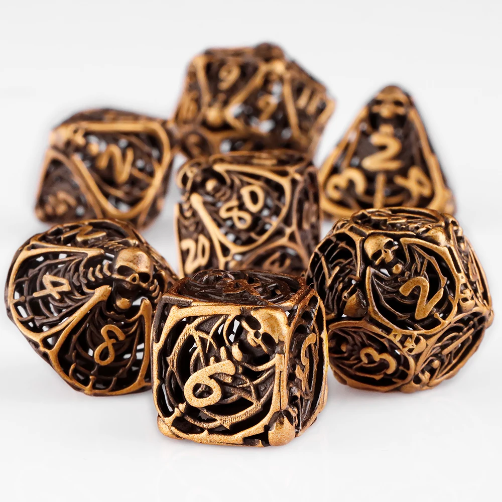 مجموعة نرد هيكل عظمي مجوف معدني لـ D&D - 7 قطع نرد متعدد السطوح مع D20، D12، D10، D8، D6، D4 - ألعاب RPG متعددة الألوان قابلة للجمع #6