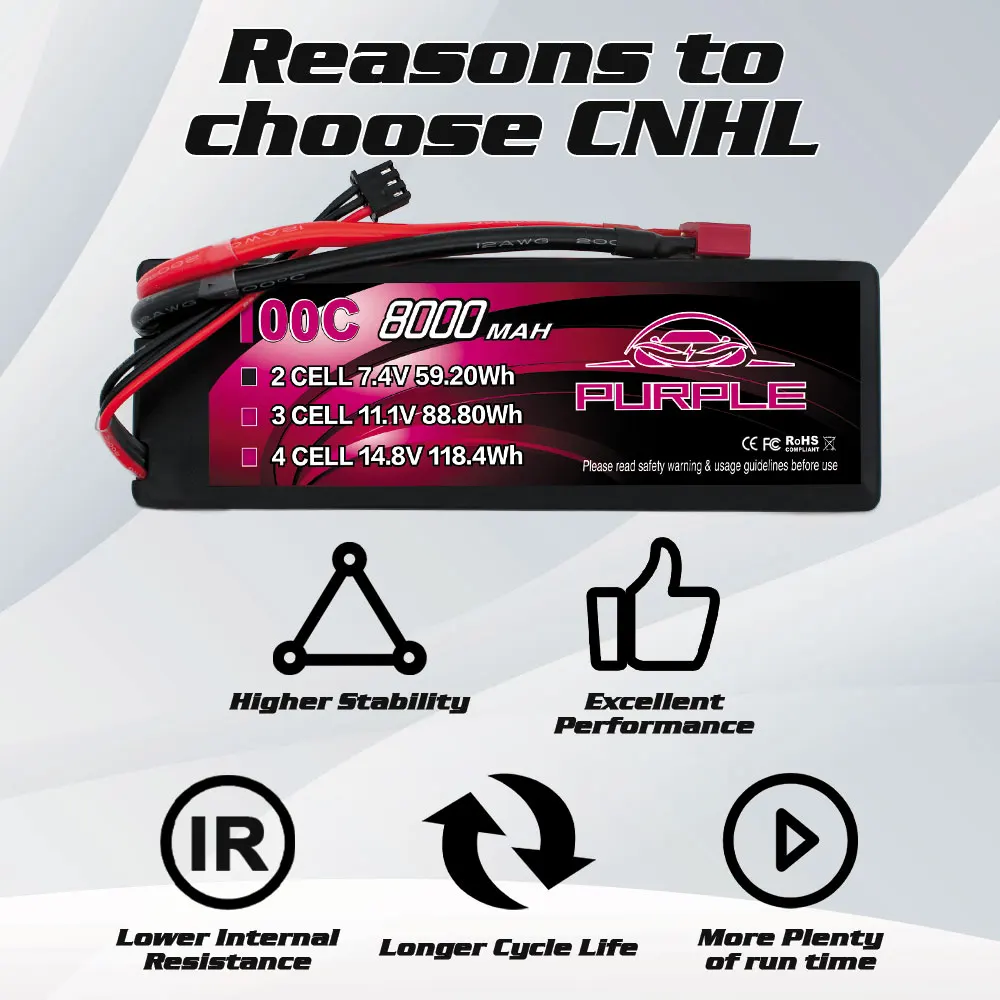 CNHL 2S 3S 4S Lipo Battery 8000mAh 7.4V 11.1V 14.8V 100C Hardcase with EC5 T Plug for RC Car Boat Vehicle Truck Tank Buggy