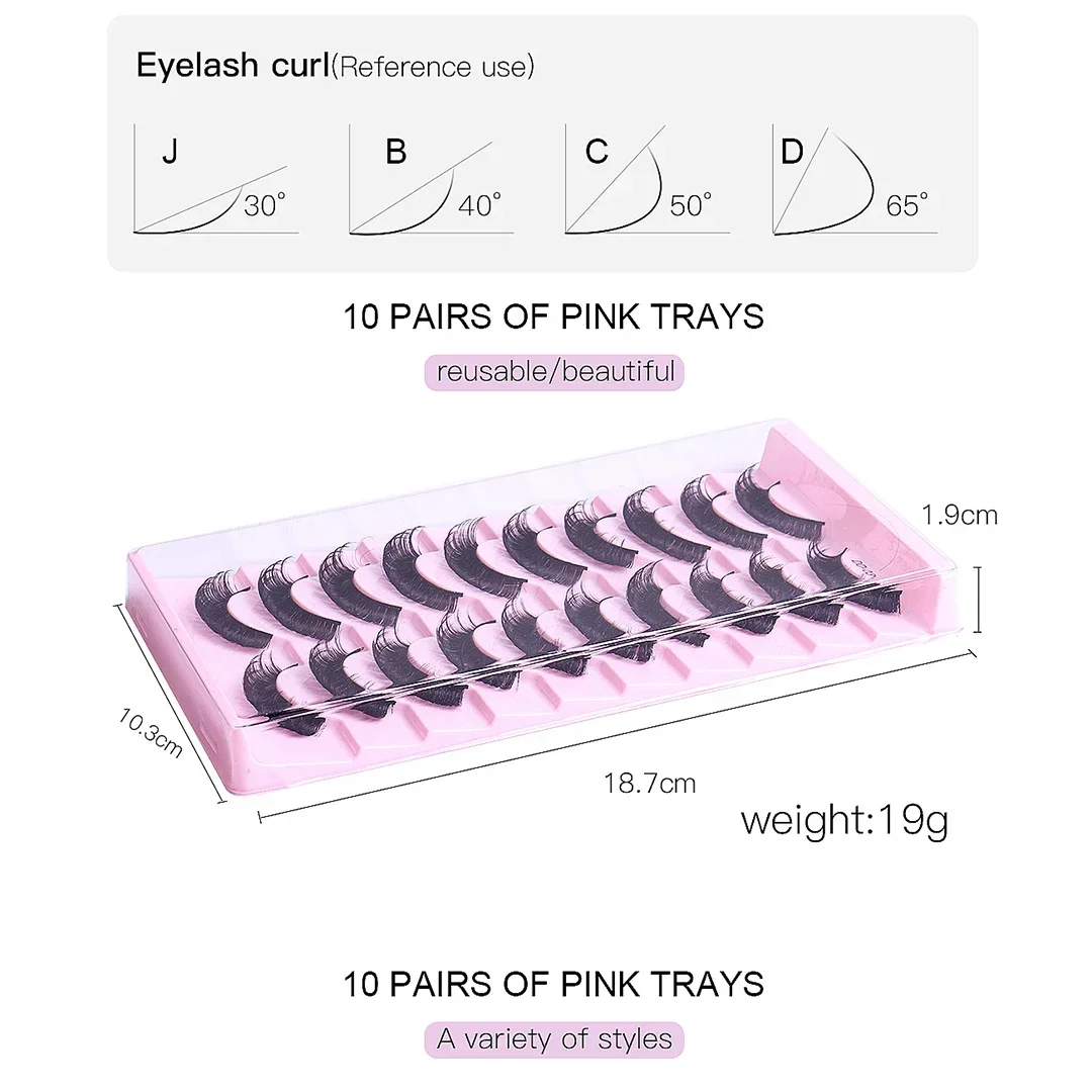 10 Paar D Curl Lashes Russische Streifenwimpern 3D-Nerzwimpern Natürliche lange wiederverwendbare flauschige Wimpernverlängerungen