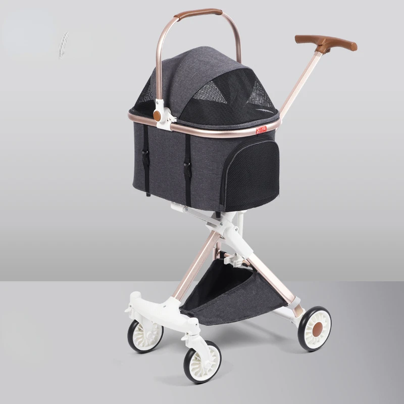 Light Luxury High Appearance Aviation Aluminum Alloy Pet Stroller ,Separate Type Foldable Cat Carrier Lightweight Dog Strollers