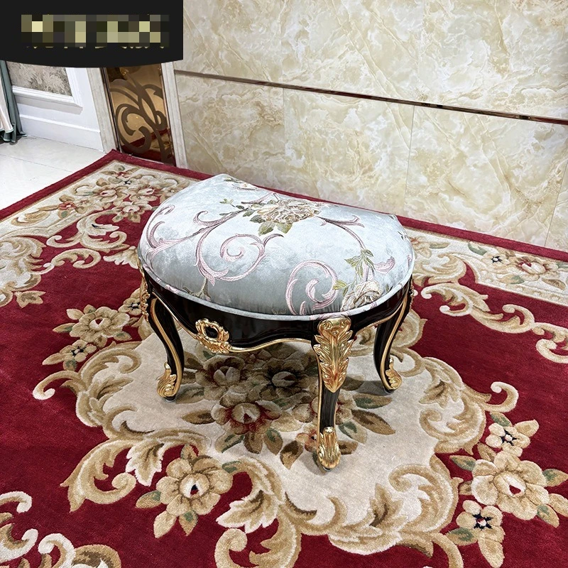 French solid wood fabric embroidery dressing stool, European bedroom dressing stool dressing table household mini