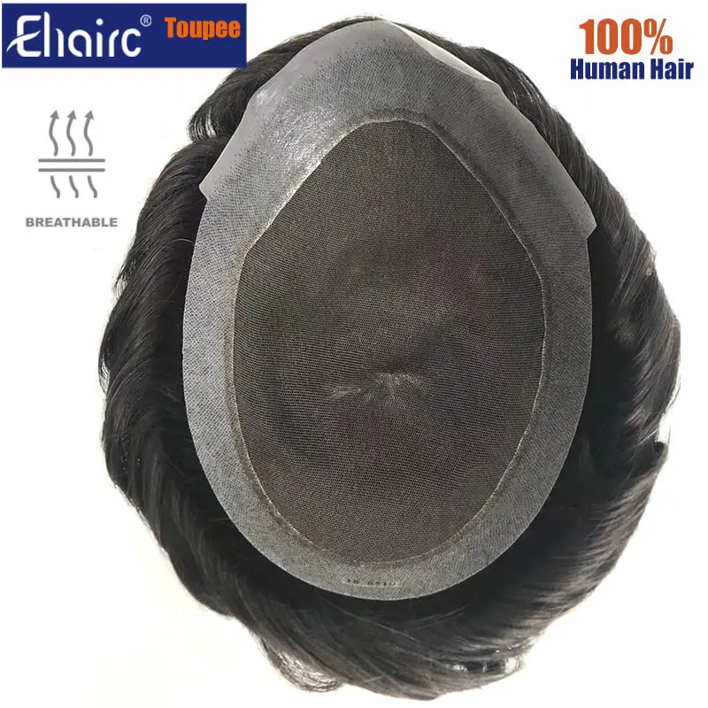 Premier Australia -Men's capillary prothesis Swiss Lace with Clear knotted Skin around Toupee Wig Men,100% Human Hair System