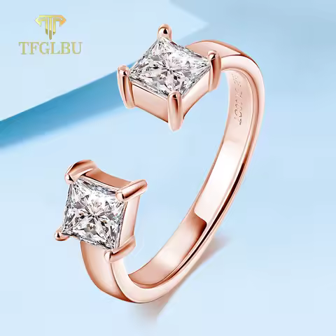 TFGLBU Trendy 1CTTW Princess Cut Moissanite Ring for Women S925 Silver Adjustable Wedding Diamonds Band White Gold Plated Gift