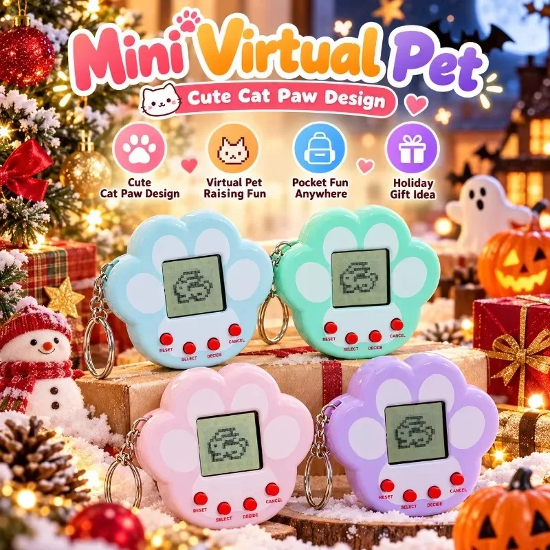 Virtual Pet Raising Game Console, Mini Handheld Electronic Toy with Unique Cat Paw Design