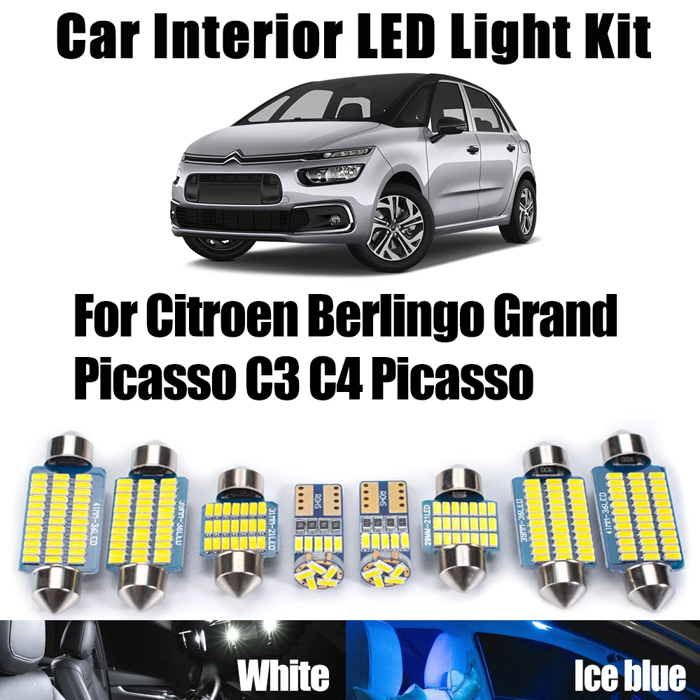 

Canbus LED Interior Map Dome Trunk Footwell Light Kit For Citroen Berlingo Grand Picasso C3 C4 Picasso Car License Plate Bulbs
