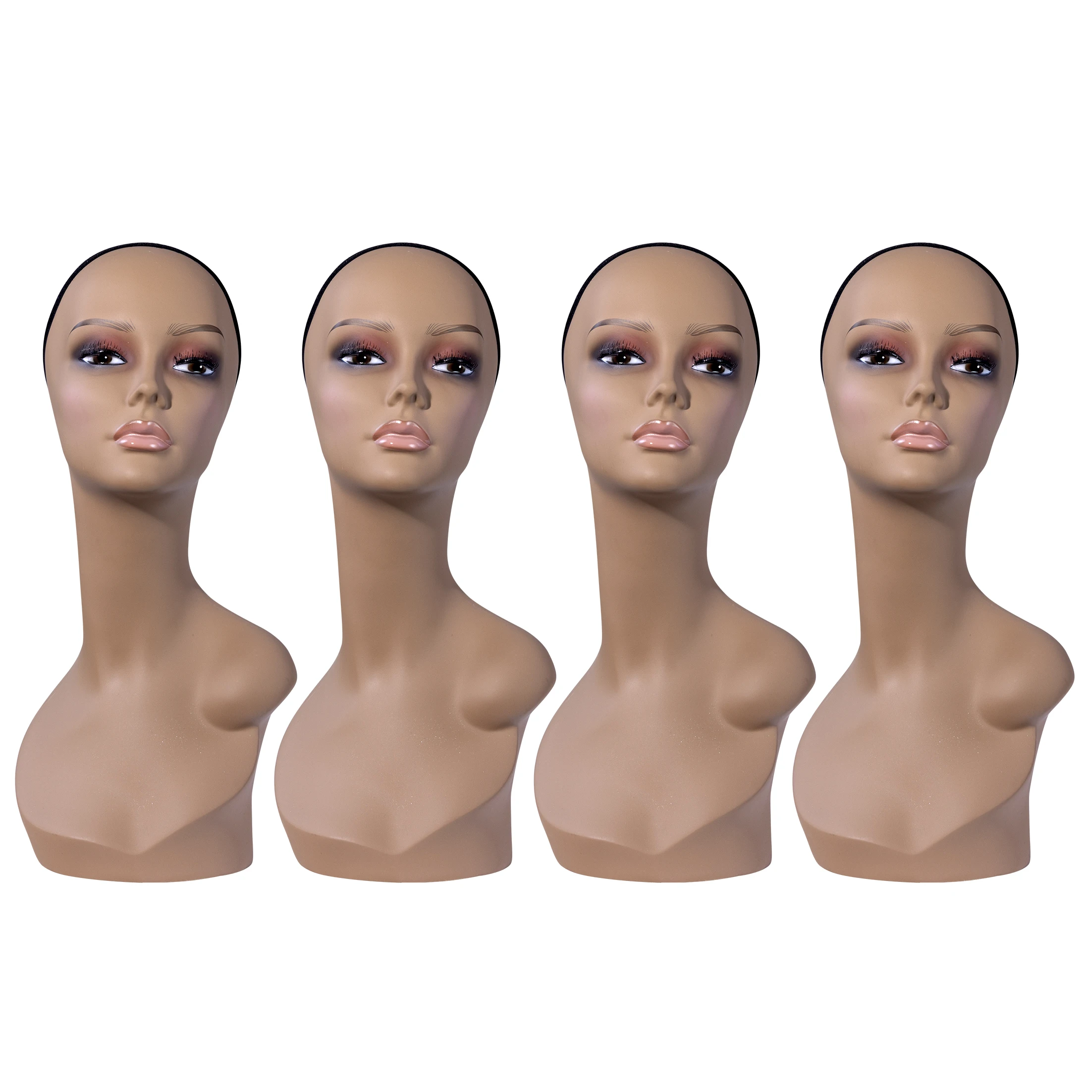 4PC USA Warehouse Free Shipping Realistic Makeup Female Mannequin Head Bust with Shoulder for Wig Styling, Jewelry Display, and Photo Shooting